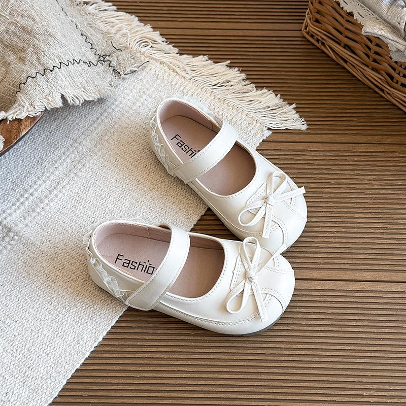 2026 Kids' Korean Style Bow Leather Flats - Versatile, Comfortable Princess Dance Shoes for Spring & Autumn