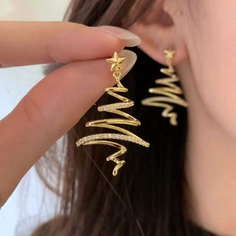 Real gold electroplated silver needle zircon star Christmas stud earrings personalized niche design earrings earrings