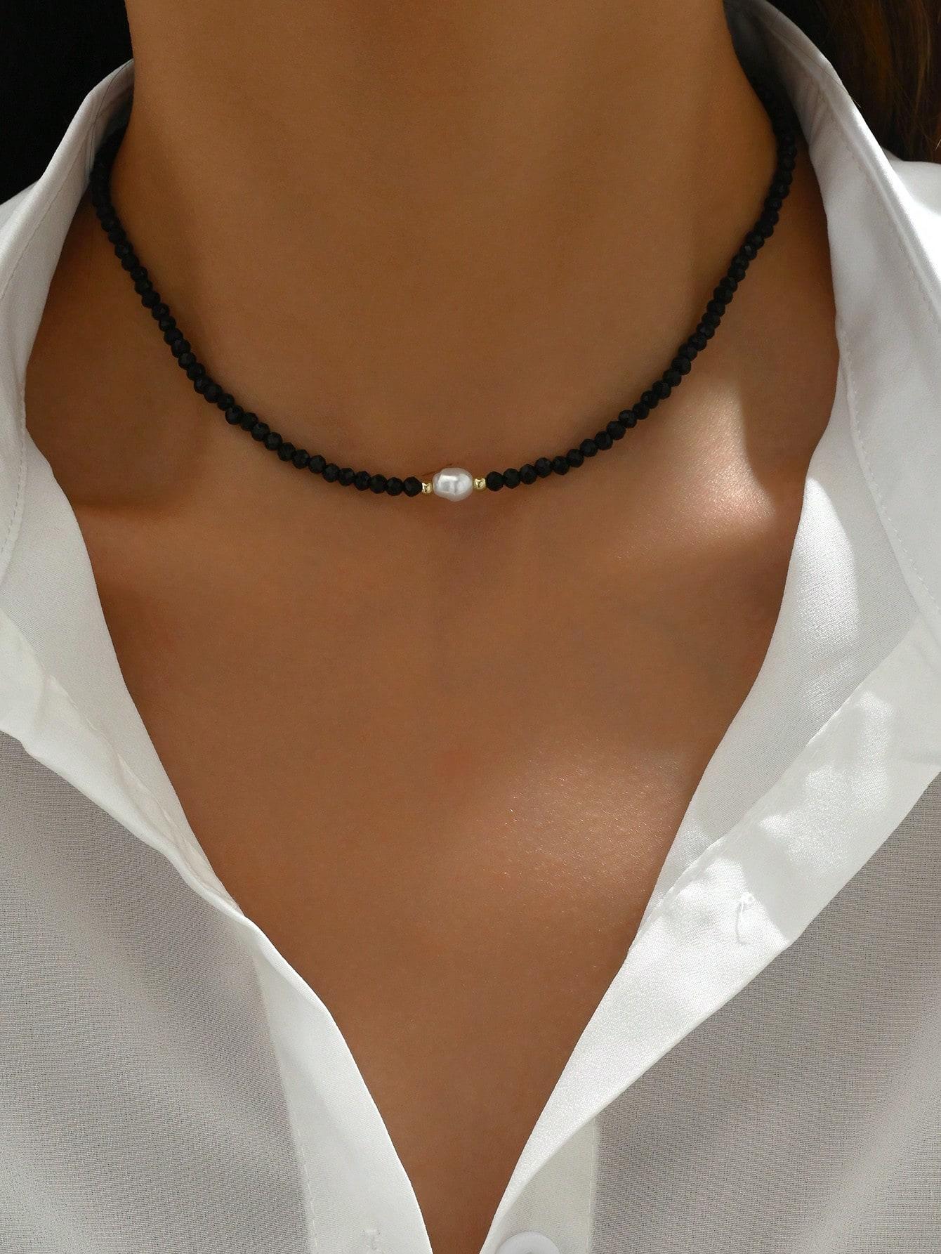 

1 шт. украшение из искусственного жемчуга, плетёное ожерелье с бусинами, подходит для повседневной носки, лучший подарок для вечеринок, друзей, лучшей подруги, матери one-size чёрный