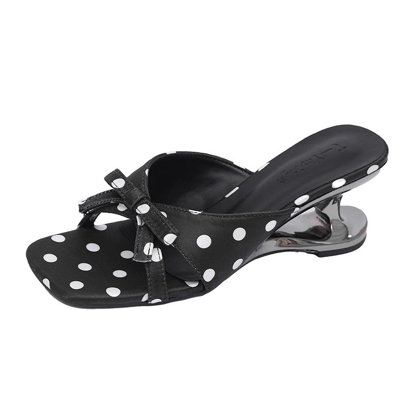 

Girl Style Bow Polka Dot Flip-flops Women Summer Wear Wedge Open Toe Non-slip Fairy with Skirt Sandals and Slippers 35 чёрный