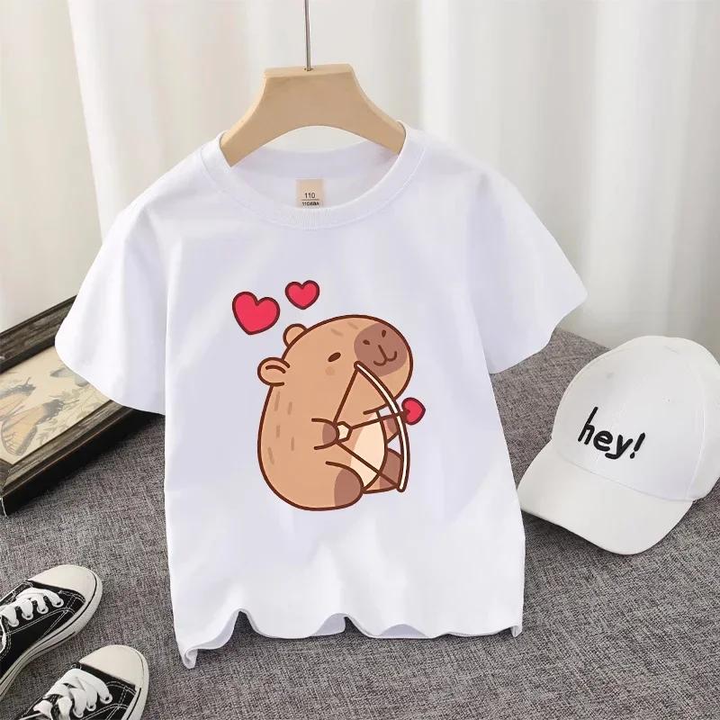 Capybara Kawaii Cartoon Print T-shirt for Boys And Girls Streetwear Casual Child's Shirt Cute Vogue Kids' Birthday Gift
