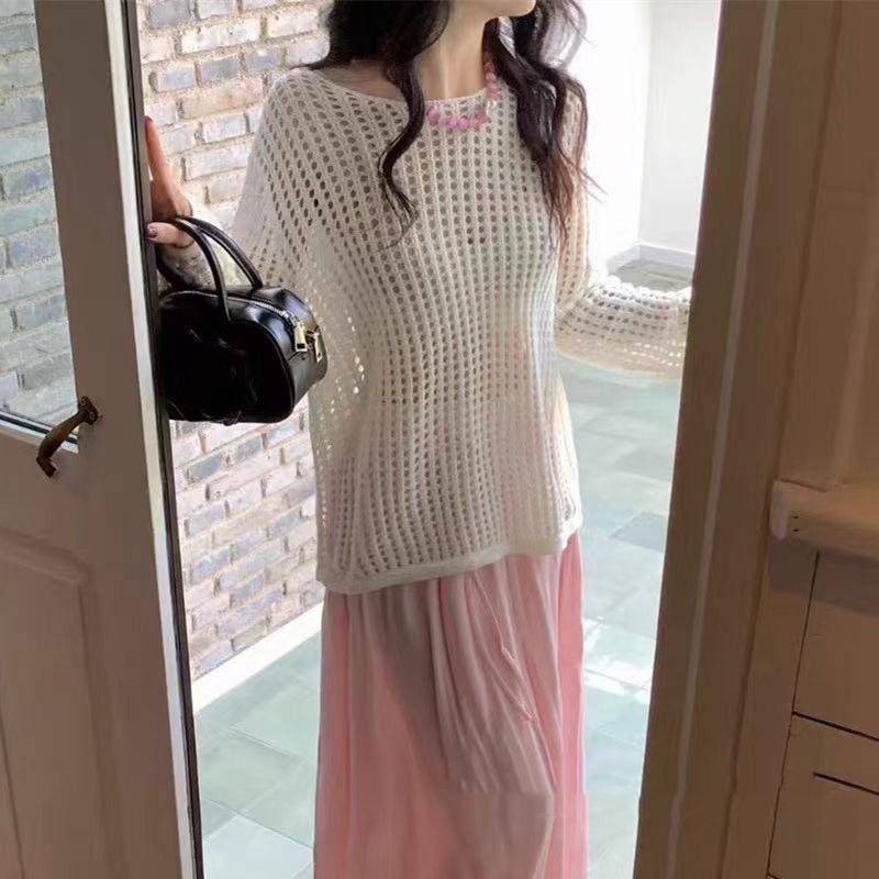 Fashion Hollow Out Women Sexy Loose Sunscreen Shirts Women Spring and Summer New Long Sleeve Casual Blouse Women Elegant O Neck Lady Shirt Tops 26581