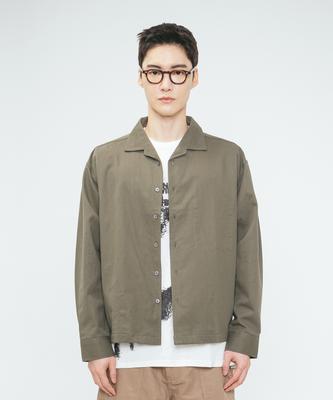 SLOWUNIVERSE Hidden Pocket Open Collar Shirts Jacket (Khaki)