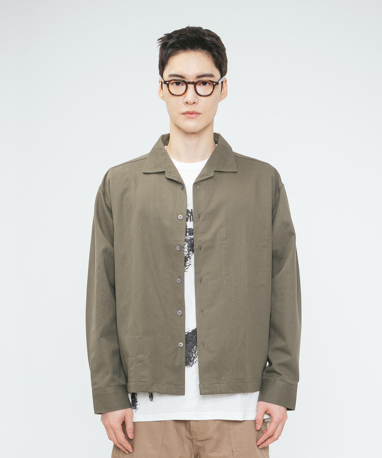 Slow Universe Hidden Pocket Open Collar Shirts Jacket (Khaki) M/Free