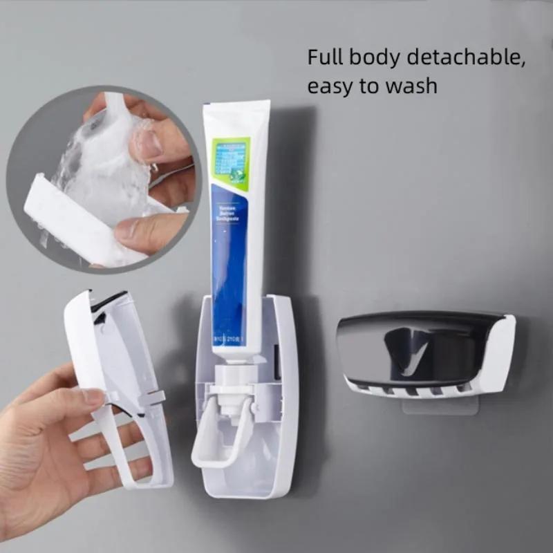 A Set Wall Mount Automatic Toothpaste Dispenser & Toothbrush Holder Set, Dust-proof Bathroom Accessories Squeezer