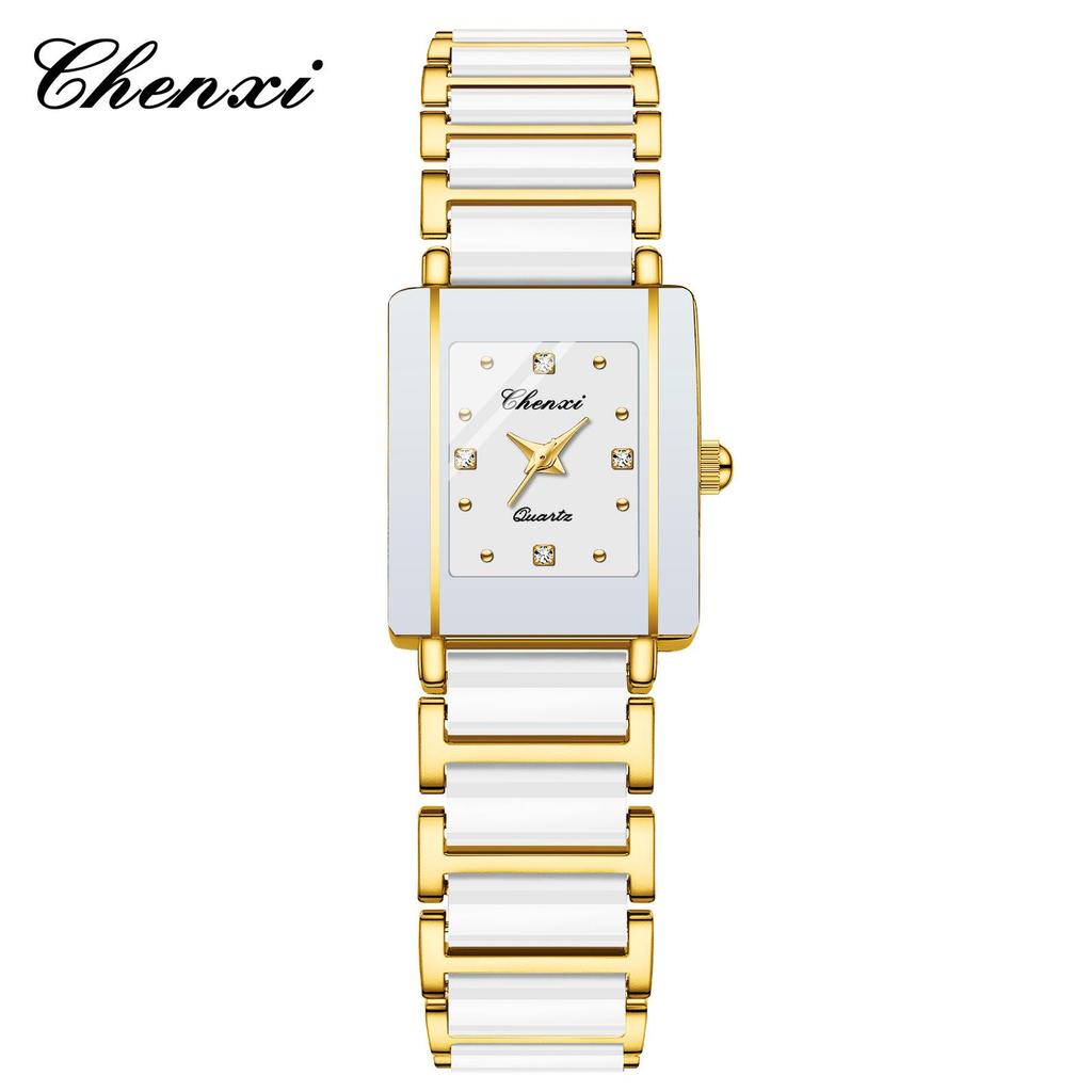 CHENXI Morning Light Ceramic Couple's Quartz Watch - Fashionable Square Design
