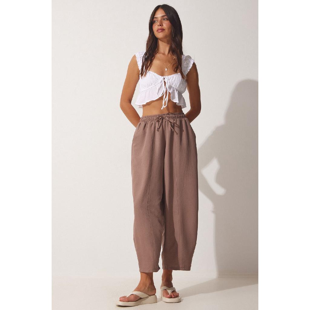 Women's Black Pocketed Linen Viscose Shalwar Trousers Cv00001