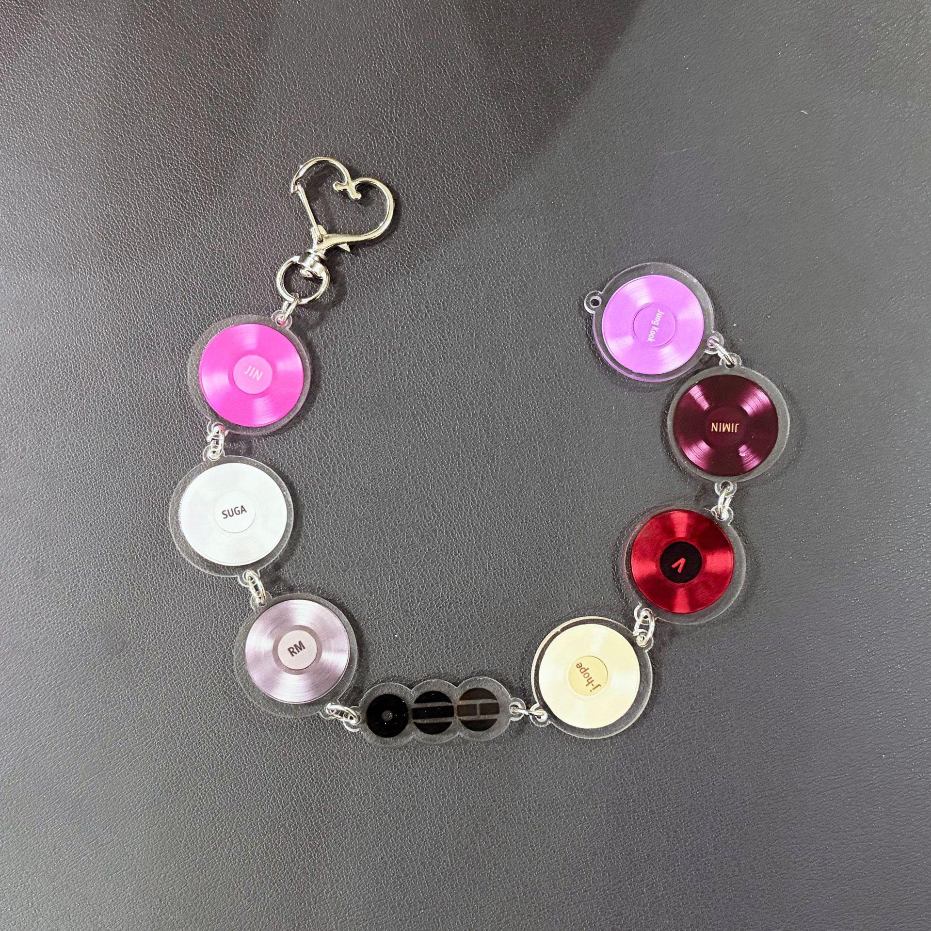 

BTS Kpop Record Keychain, Acrylic Disc Charms with Heart Hook, Music Themed Accessory for ARMY Fans A
