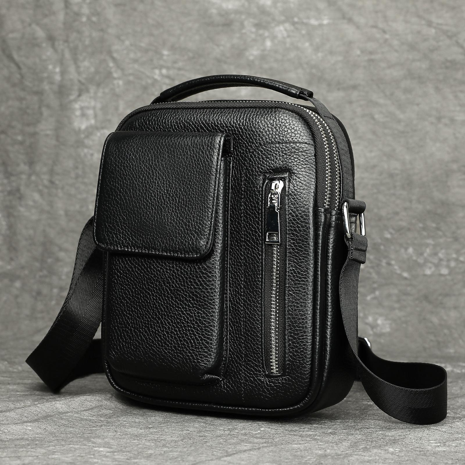

Men s Leather Messenger Bag Shoulder Bag with Multiple Pockets and Wear Resistance 18*9*22CM 18*9*22cm чёрный