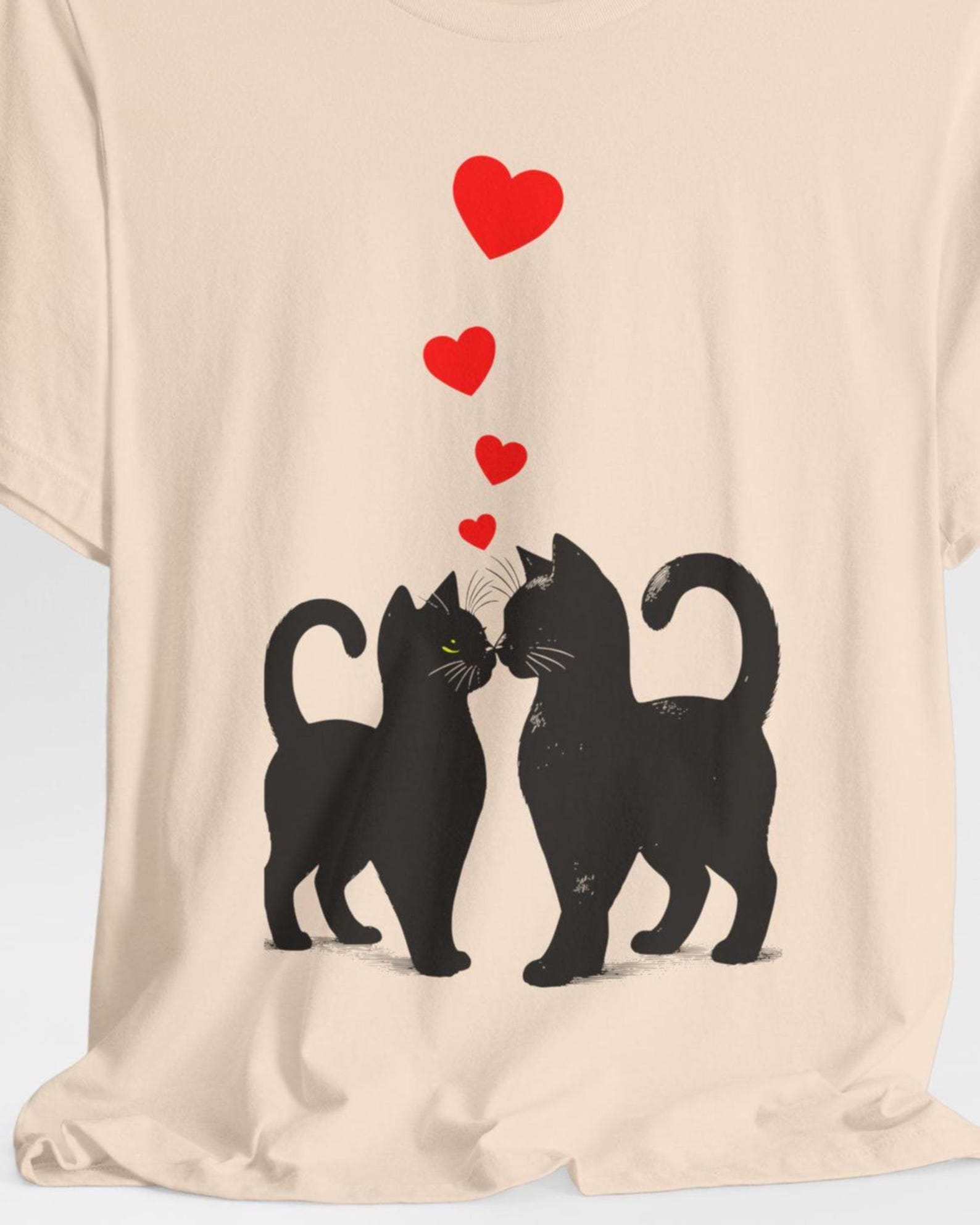 Kissing Black Cats with Hearts T-Shirt Valentines Lovers Gift XL