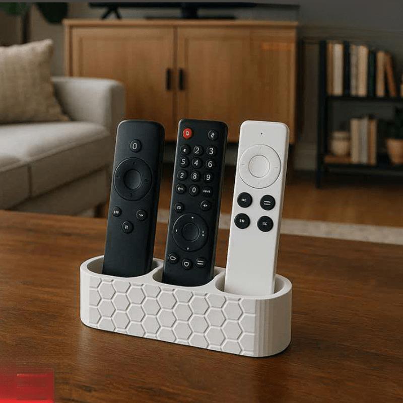 3-Slot Honeycomb Remote Control Holder - Desktop Storage Organizer for TV, Media Remotes, Non-Slip Design for Home And Office