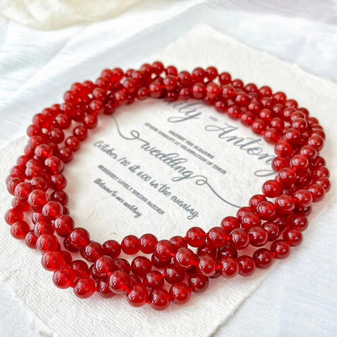 Vintage 8Mm180 Cm Natural Boutique Ice-Through Agate Chalcedony Sweater Chain Necklace Women