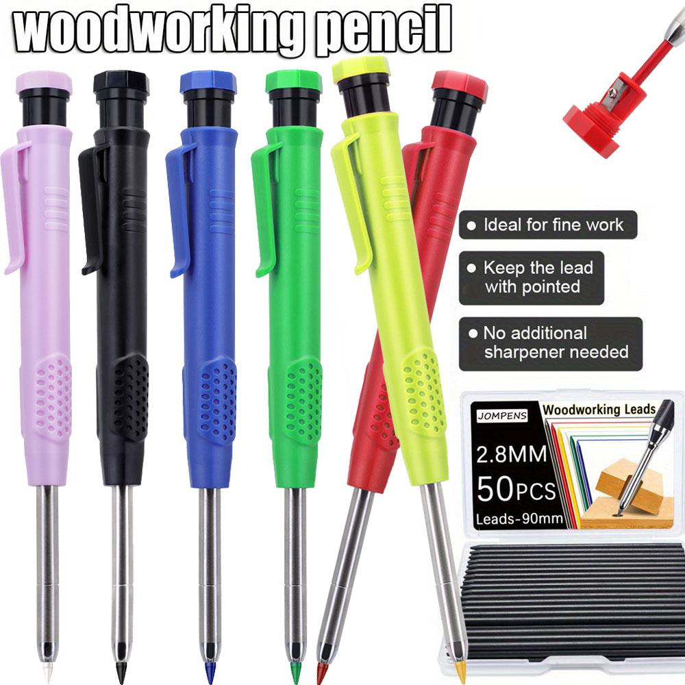 New 2.8mm Deep Hole Woodworking Marking Automatic Pencil Set With 50pcs Lead Refill, for Architectural Engineering Drawing Tools