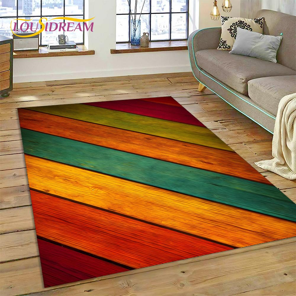Alfombra Personalizada de Madera con Grano de Color 3D para Decoración de Sala de Estar y Dormitorio, Felpudo Antideslizante para Sofá Felpudo