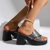 N Nü High Heel Platform Slippers with Peep Toe Block Heel Versatile Wear Square Toe Fashion Shoes