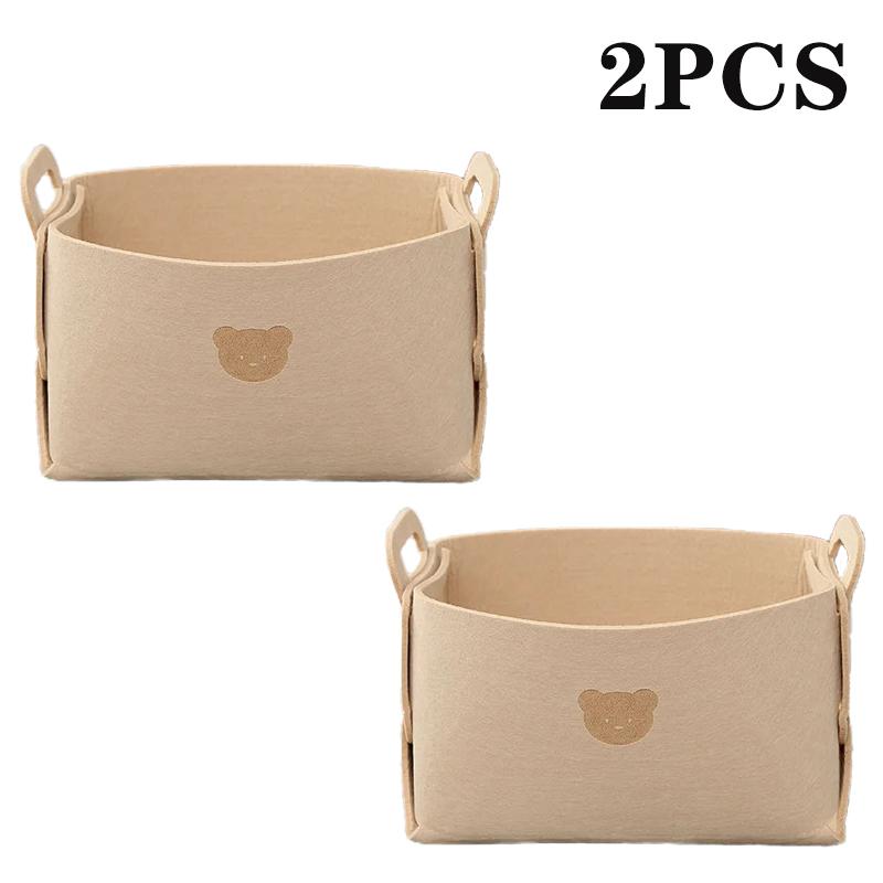 5PCS Bear Felt Storage Basket Large Capacity Foldable Clothes Organizer Snacks Toys Storage Basket Desktop Sundry Organizer