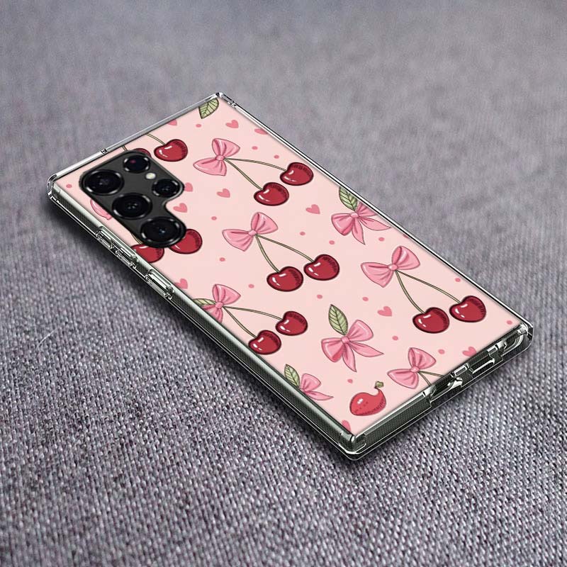 Cherry Bow Phone Case For Samsung Galaxy S24 S23 S21 S20 FE S22 S26 Ultra S25 Edge S10 Plus Cover Clear TPU Capa Shell Coque Sho