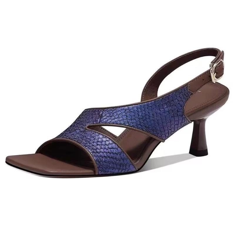 Fashion Fashion Snake Texture Leather High Heels Women Elegant Square Toe Thin Heel Sandals Summer Sexy Open Toe Dress Shoes Sandalias