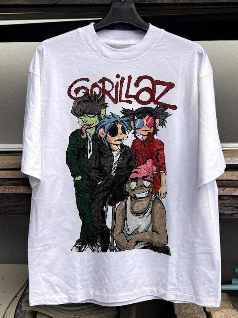 Gorillaz Bands Alternative Hiphop Shortsleeved with American Vintage Style Rugged and Cool Trendy Brand Halfsleeved Design