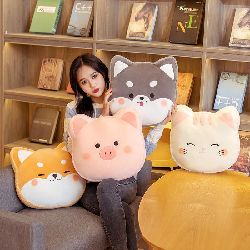 40cm Cartoon Animal Head Plush Toys - Shiba Inu Husky Cat Pig Kawaii Pillow Stuffed Soft Sofa Cushion Gifts