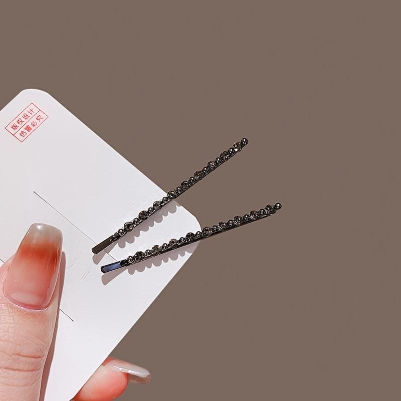 2er-Set funkelnde, diamantbesetzte schwarze Einweg-Haarspangen - Luxuriöse Textur, Mode-Kopfschmuck für das tägliche Styling von Pony für Damen