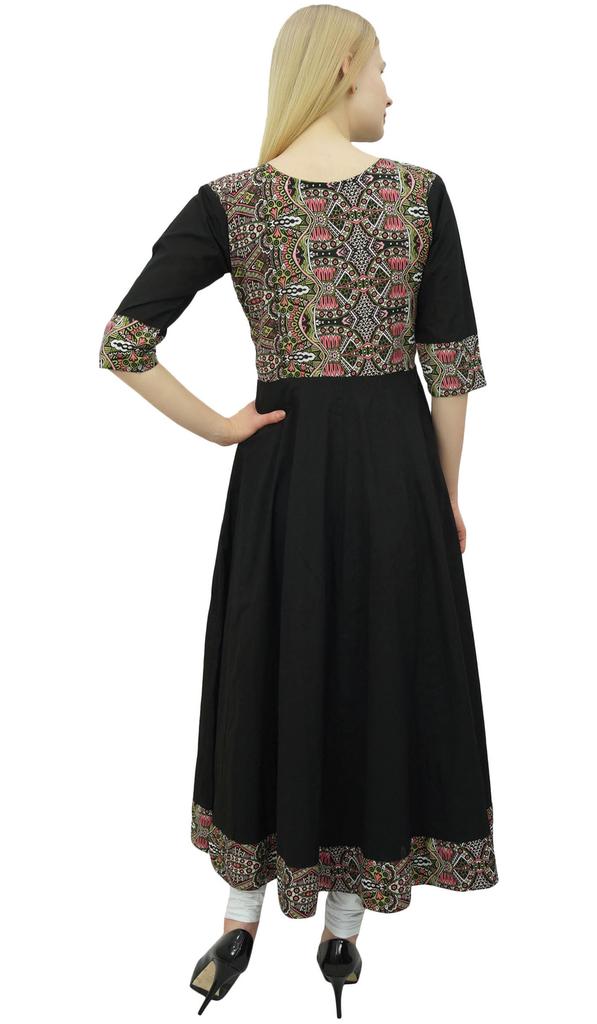 Phagun Womens Black Cotton Anarkali Jacket Style Kurti Designer Dress-10