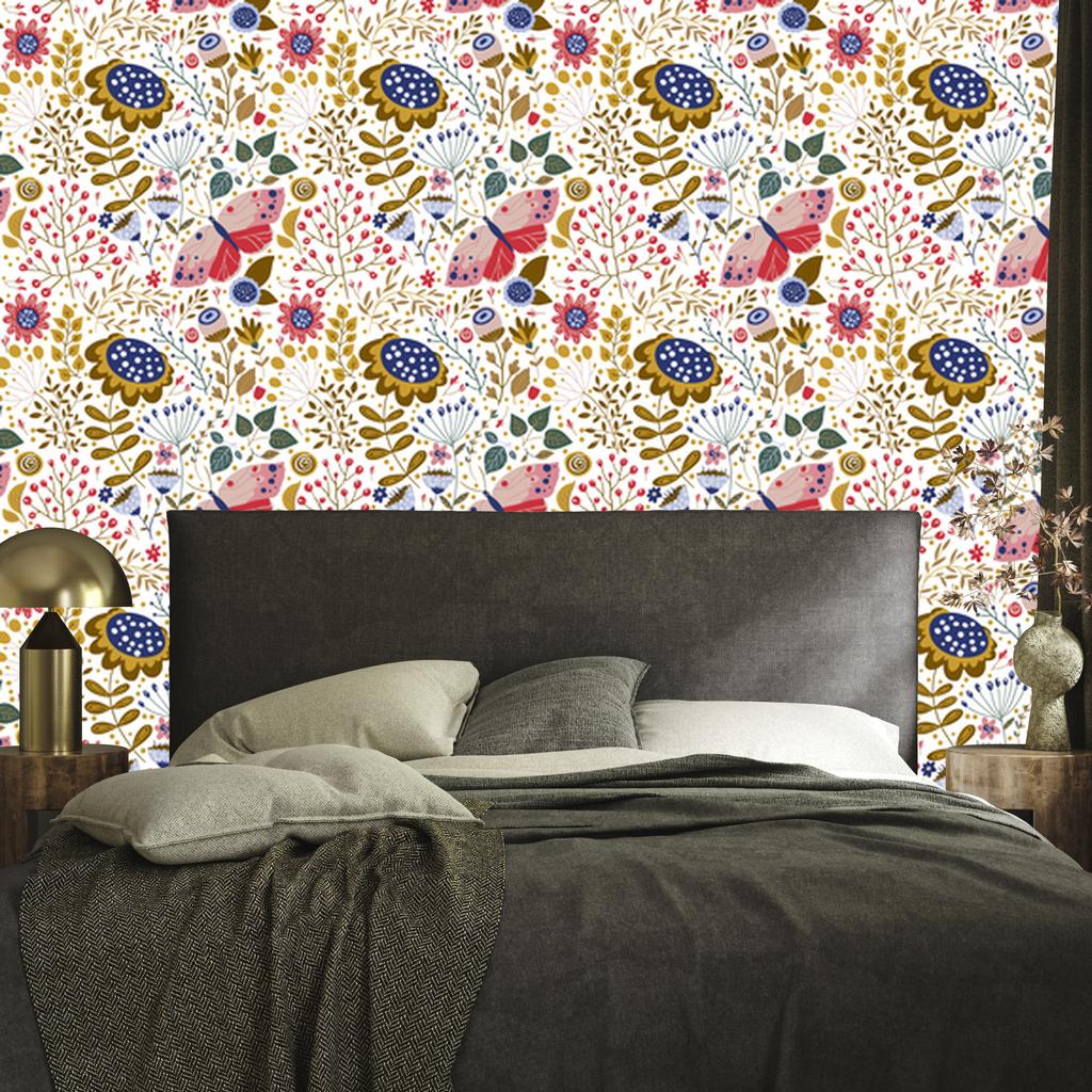 Wallpaper Flowers White, Cream, Coral and Beige for Living Room and Bedroom 50x1000