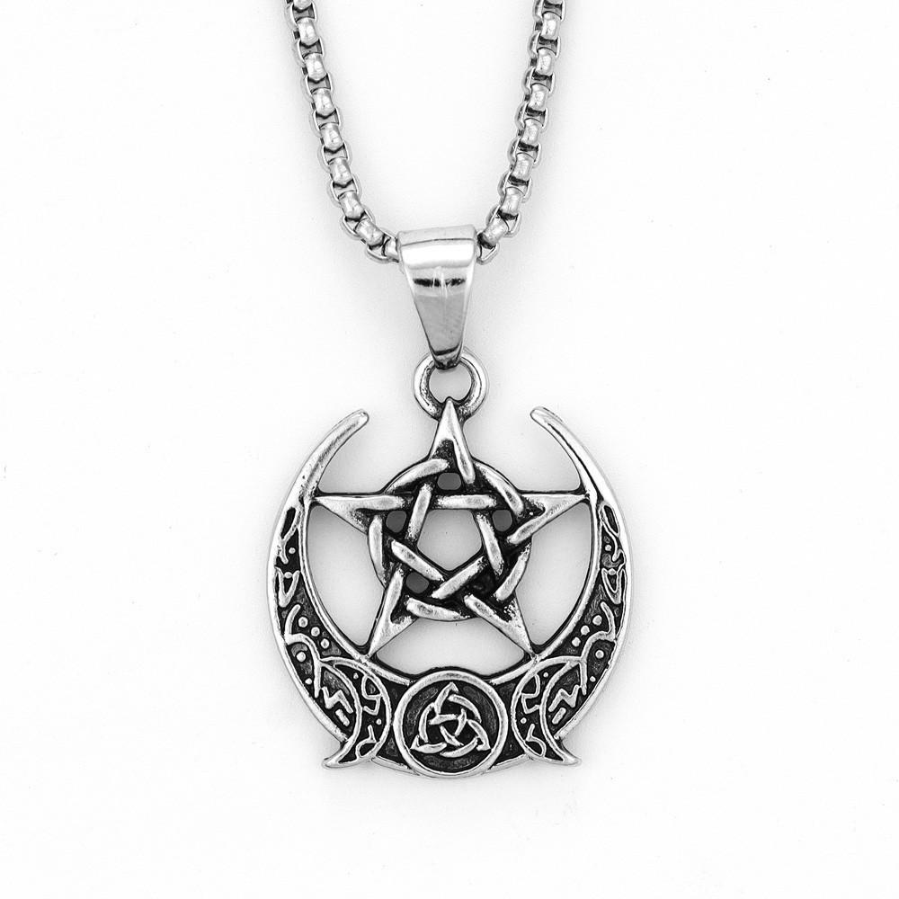 Simple Fashion Trend Minimalist Crescent Moon Pentagram Roman Pendant Necklace Men and Women Daily