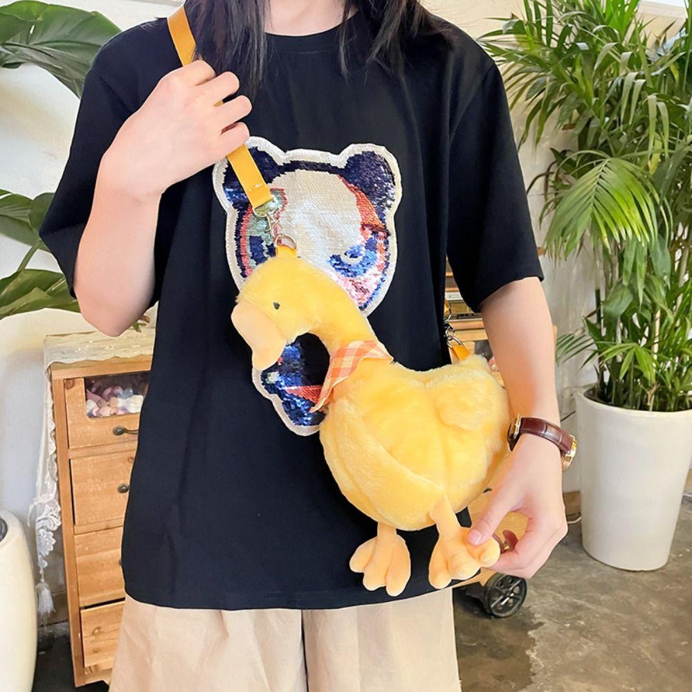Zipper Big Goose Plush Bag Fluffy Doll Shoulder Bags Portable Cute Duck Crossbody Bag  Travel