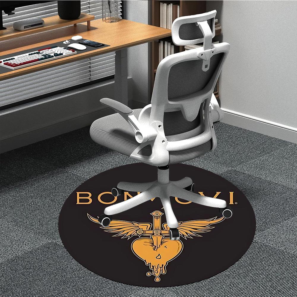 

1PC Bon Jovi Office Round Rug - Perfect for Office or Study Decor, Machine Washable, Non-Slip Backing, Decorative Floor Mat 80cm