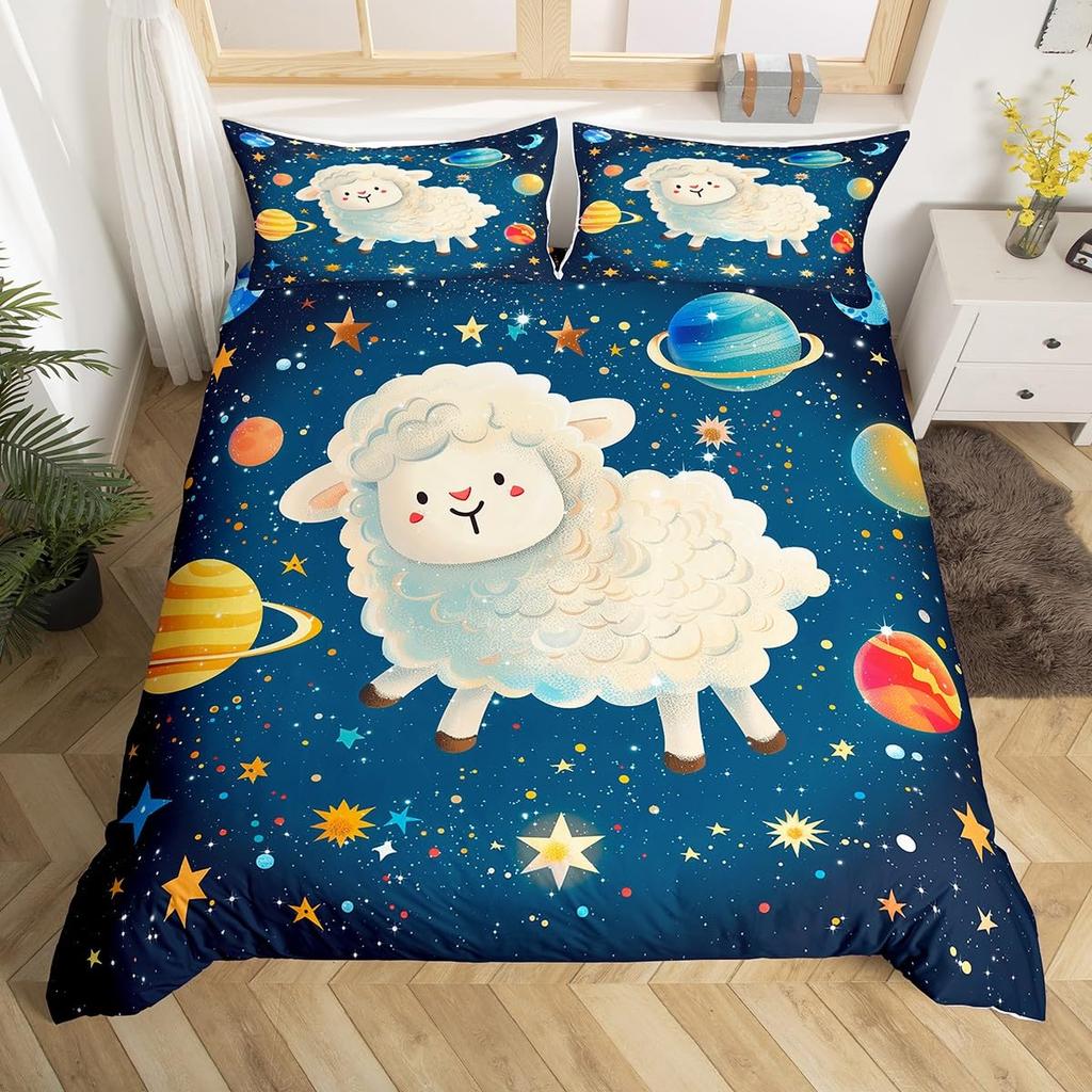 Cute Sheep Duvet Cover King Queen Funny Animal Floral Bedding Set Kids Cartoon Farm Animal Comforter Cover Polyester Quilt Cover