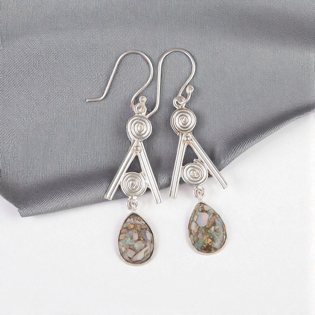 Ethiopian Copper Turquoise Gemstone 925 Sterling Silver Jewelry Earrings 2.4" EE-86-32