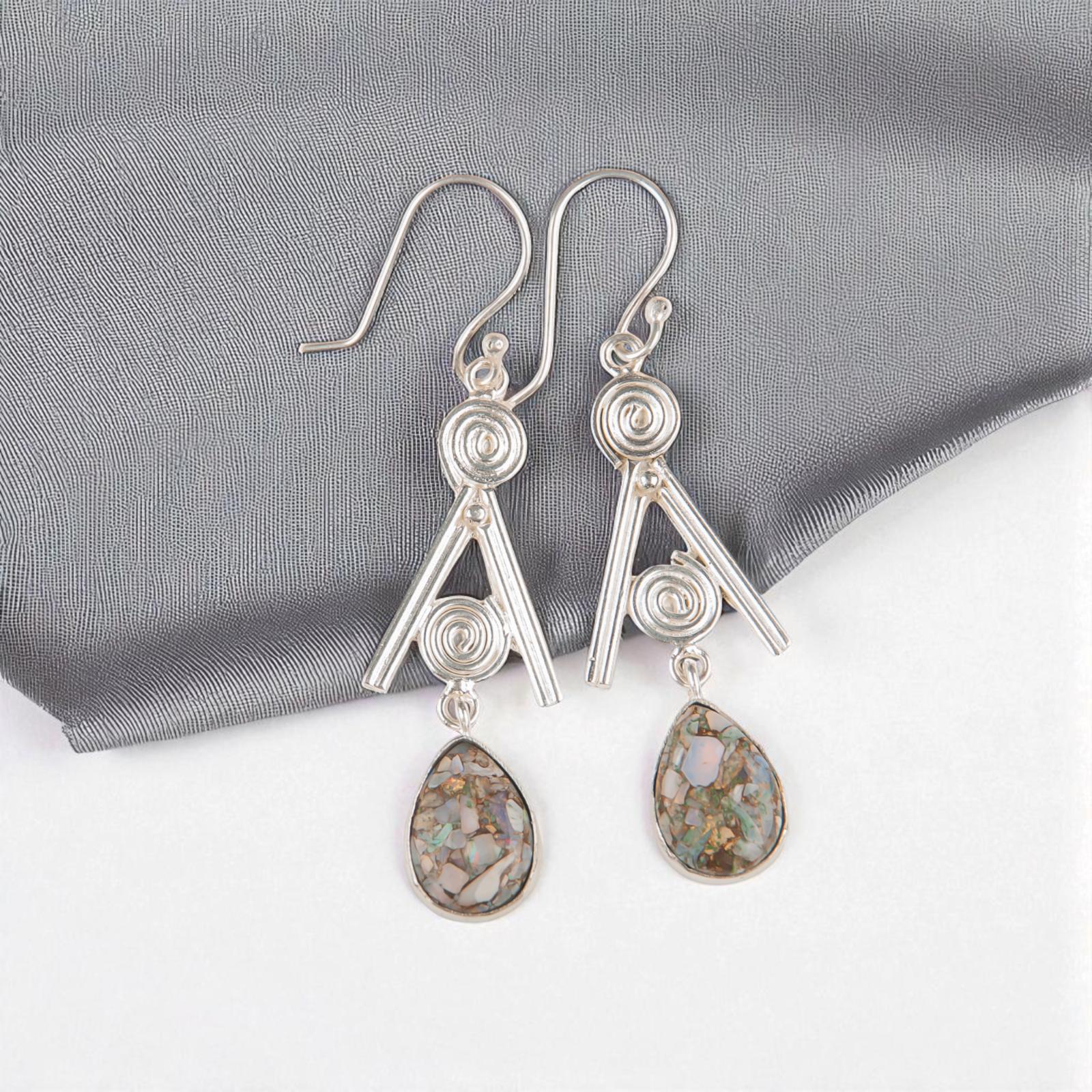 

Ethiopian Copper Turquoise Gemstone 925 Sterling Silver Jewelry Earrings 2.4 EE-86-32