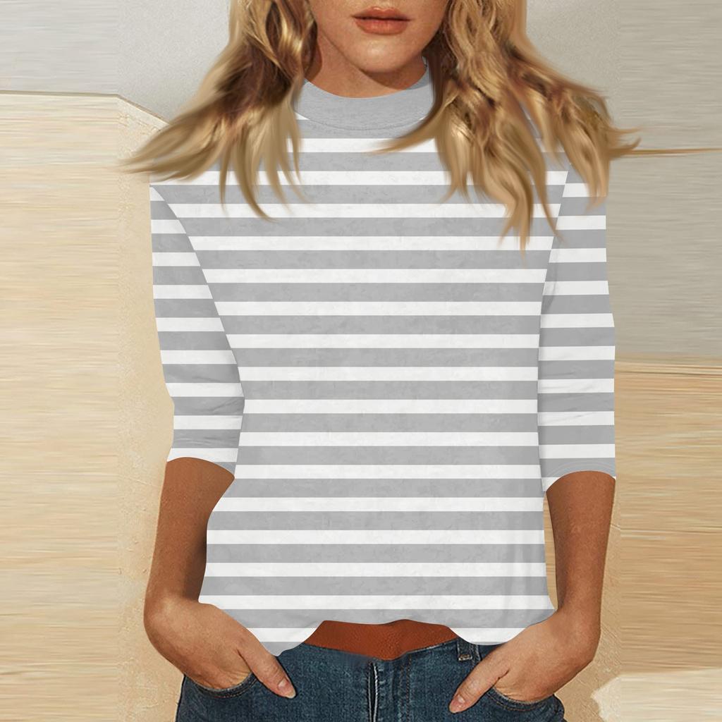 Damen Mock-Neck 3/4-Ärmel Bedrucktes Oberteil