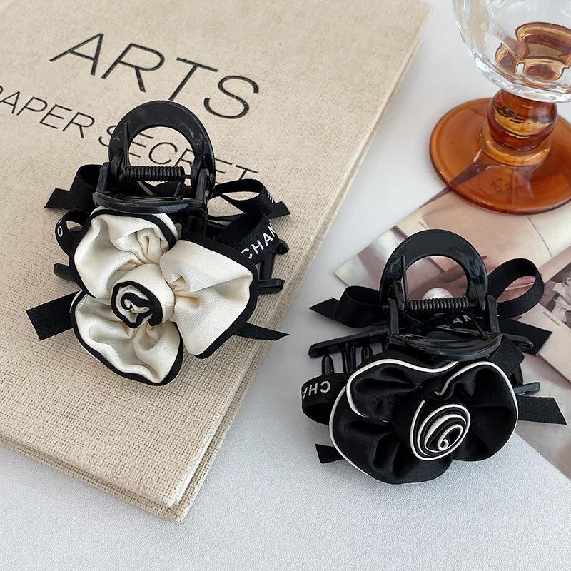 Korean Style Elegant Camellia Bow Double Side Hair Claw Simple All-Match Flower Hair Clip High Ponytail Hair Accessories