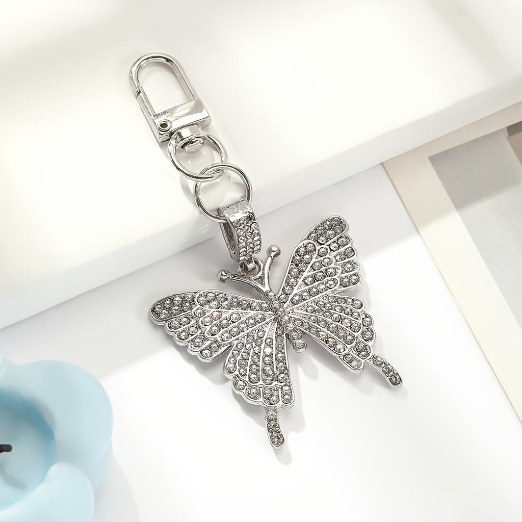 1pc Valentine's Day Rhinestone Butterfly Keychain, Alloy Punk Festival Theme Ladies Novelty Keyring with Lobster Clasp, Decorative Bag Charm Accessory