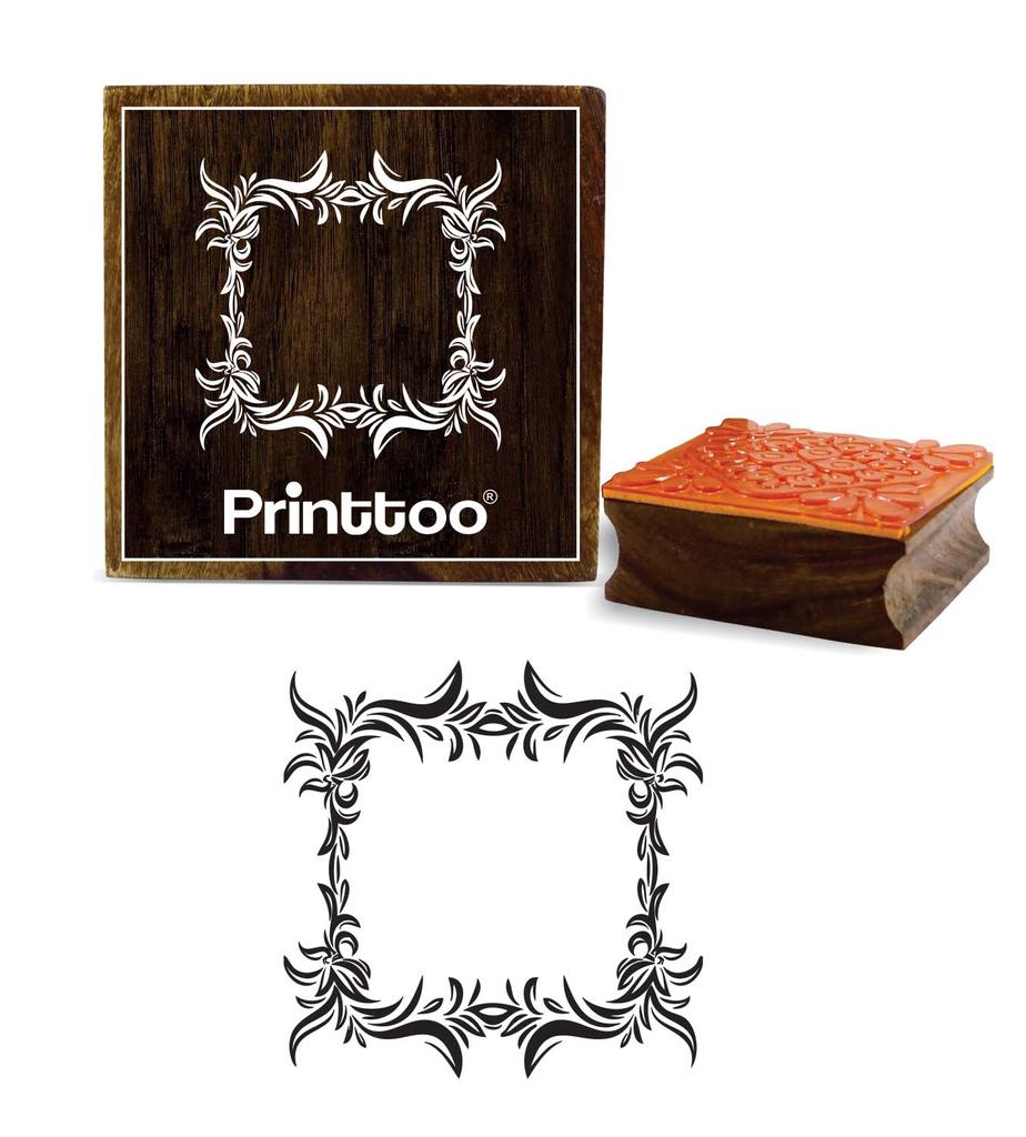 Printtoo Square Floral Leaf Border Frame Wooden Rubber Stamp Card Making Stamps-2 X 2