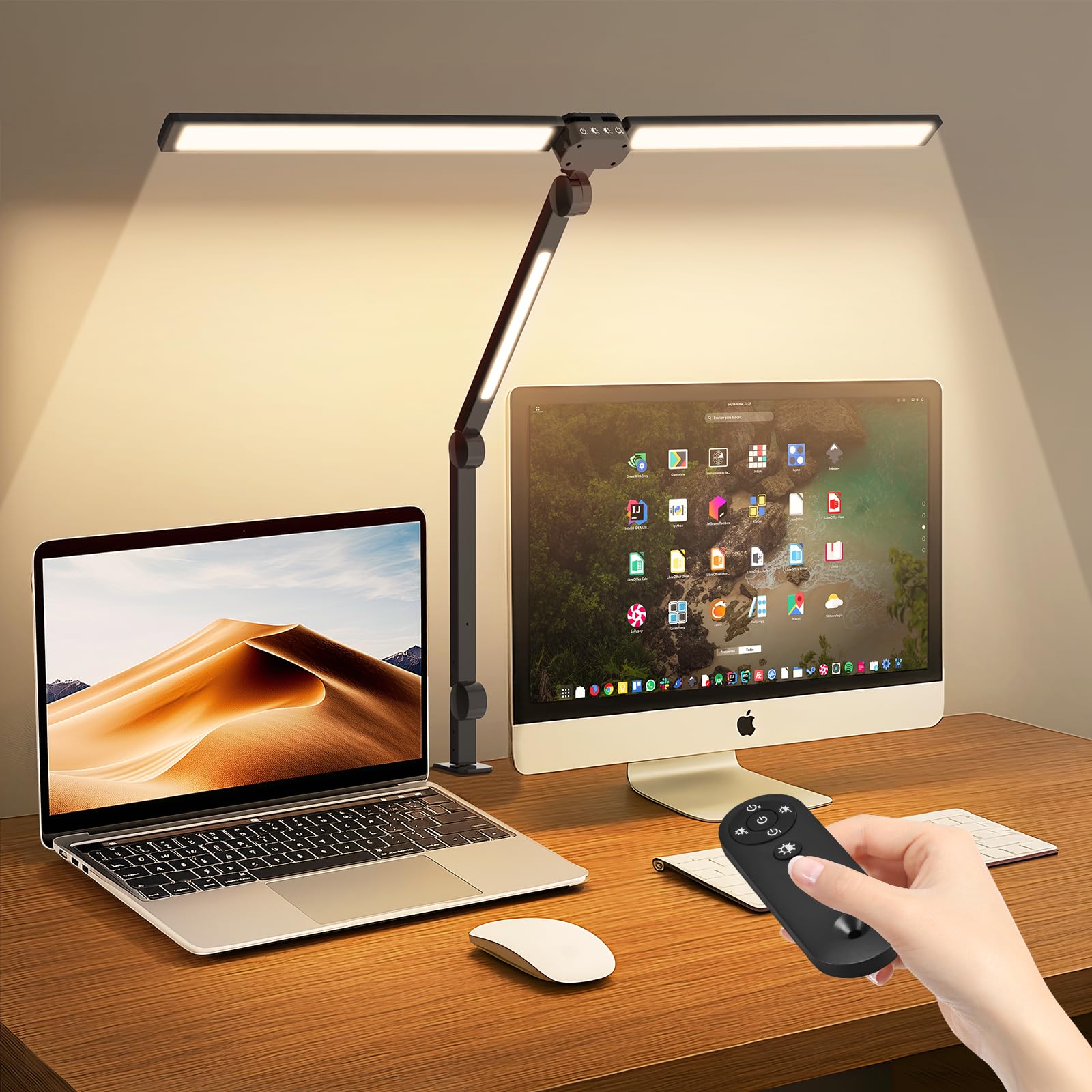 

[New for 2025] SHANHE LED Desk Lamp with Remote Control, 3 Max Light Sources, Ambient Light, Independent Control, 2000Lx, Clamp-on Lamp, Multi-Angle