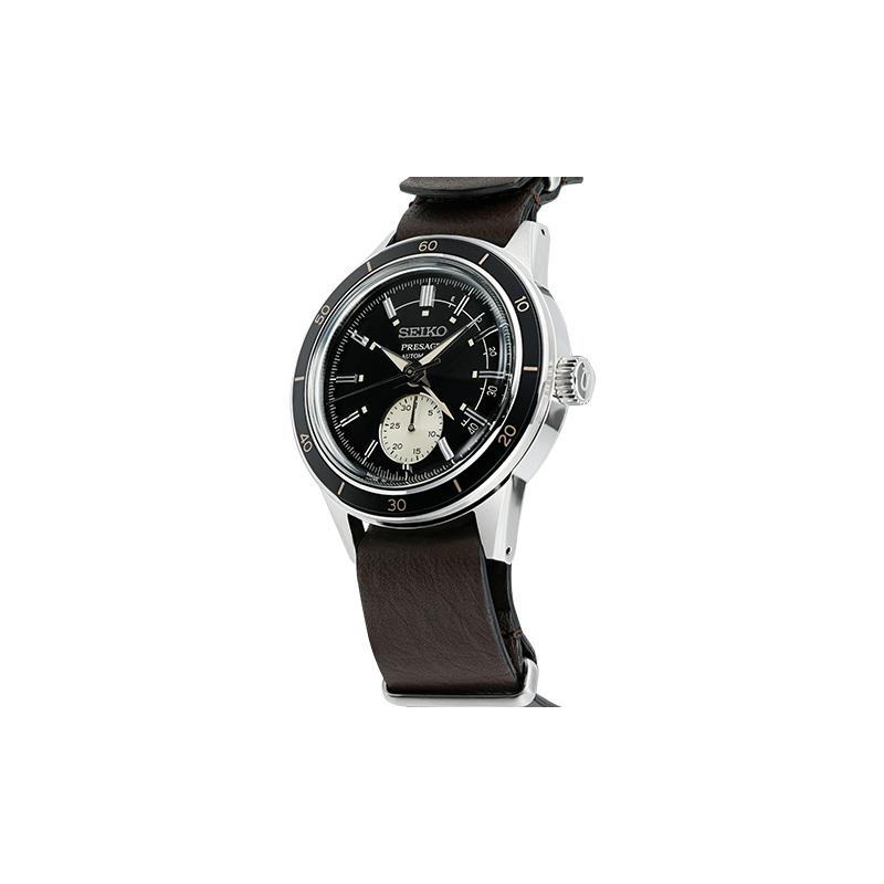 SEIKO Presage Series Basic Line Style 60's Retro Style Mechanical Movement Leather Strap Men's Watch Black Dial SSA451J1