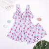 Girls Swimsuit With Floral Print Flutter Sleeves Ruffled Skirt Hem Built-in Safety Briefs Soft Skin-Friendly Design