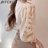 BITCED Women's Loose-fitting, Distinctive Button-down Lace-trimmed Floral Appliqué Shirt