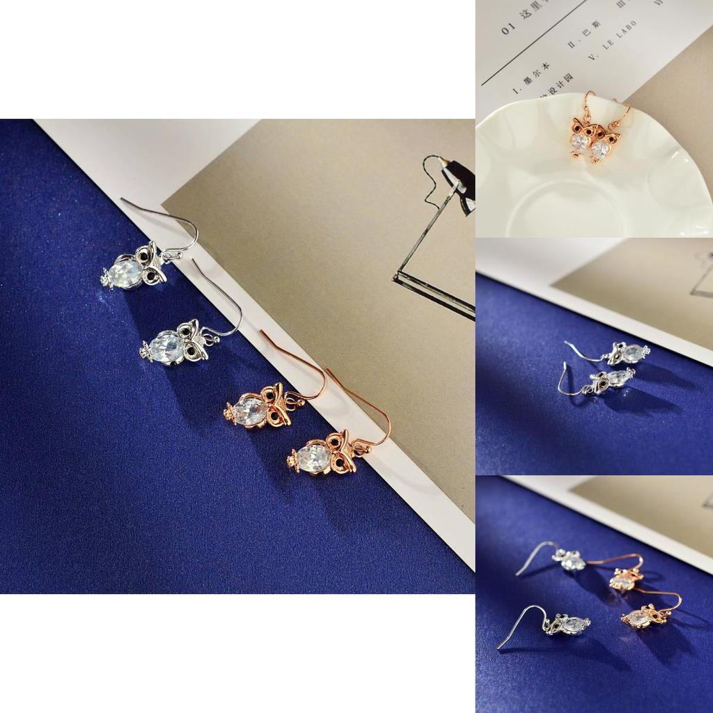 Elegant Rose Gold And Zirconia Owl Stud Earrings For Women Fashionable Animal Style