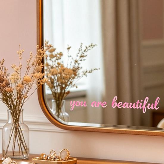 Removable Glass Decor for Home Inspirational Quote Decals Mirror, Motivational Saying Affirmation Stickers, Waterproof Wall Art Mirror Static Sticker
