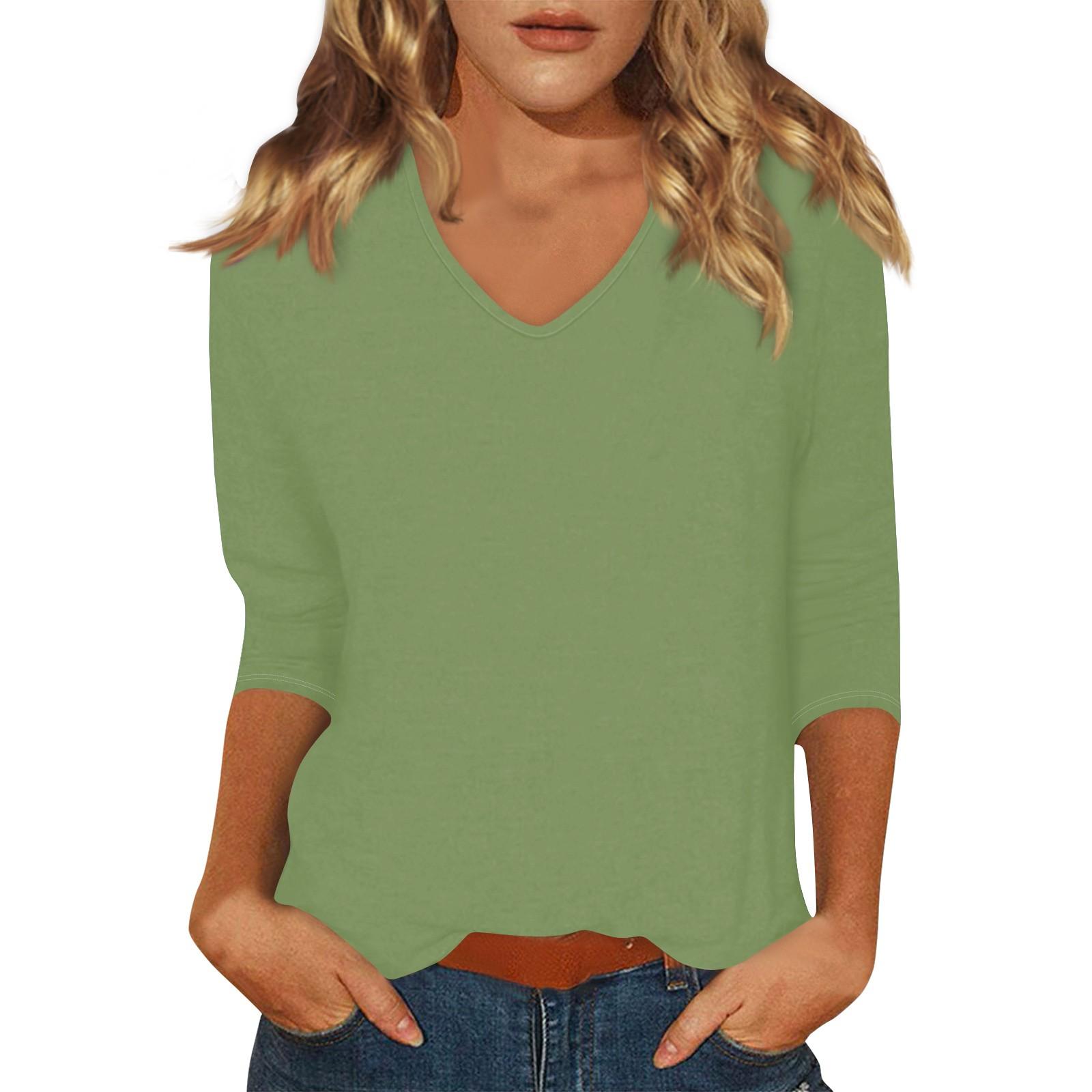 

Женская мода на каждый день Повседневная футболка с v-образным вырезом и семиточечным рукавом с принтом Топ M