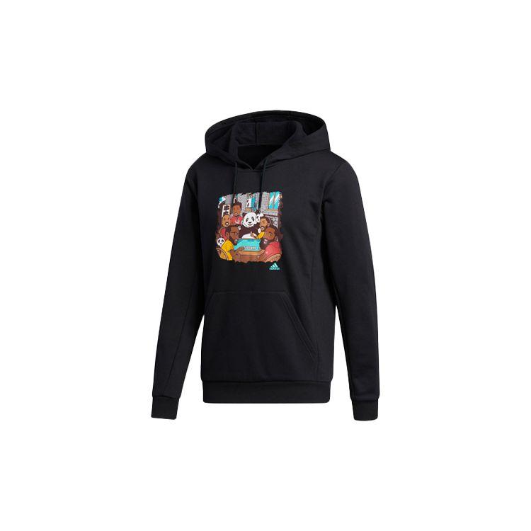 Adidas Comic Star Panda Graphic Printed Hoodie, Men Stylish Casual Loose Fleece Hoodie In Black GN8020 XL