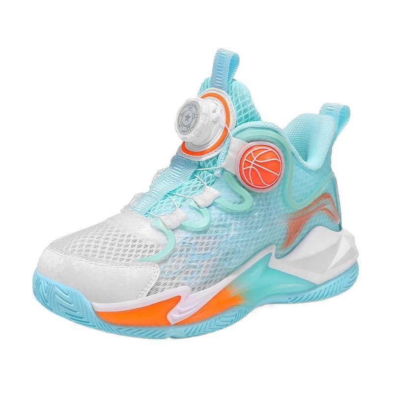Breathable single and double mesh children's basketball shoes boys 2025 summer new girls non-slip rotating button sneakers