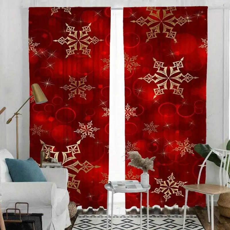 

2 шт. Рождественские шторы с подвесками - праздничный принт в виде ленты и яйца, снеговика, Санты для декора гостиной и спальни, прочные и легко вешать (W50cmxH130cm)x2&Grommet Top