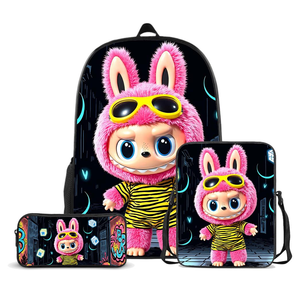 Schultasche Labubu Dreiteilig Großvolumig Grund- und Sekundarschüler Schultasche Herren- und Damen-Cartoon-Rucksack CLE