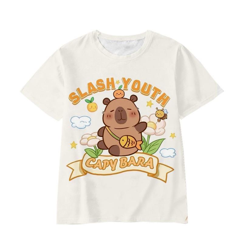 Children's T-Shirt Girl Capybara Printed Little Girl Clothes Short Sleeve Children Top O-Neck Tight T-Shirt Fashion Girl T-Shirt