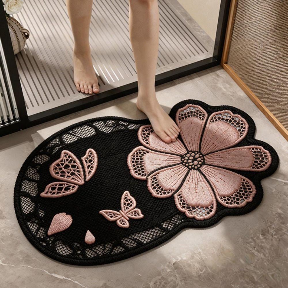 Absorbent Surface 3D Floral Butterfly Carpet Shower Mat For Living Room Tea Table Bedside